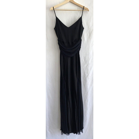 ZARA Black Satin Evening Maxi Dress Ruched Chiffon Sash & Lower Flare Inserts 8 - Picture 1 of 5